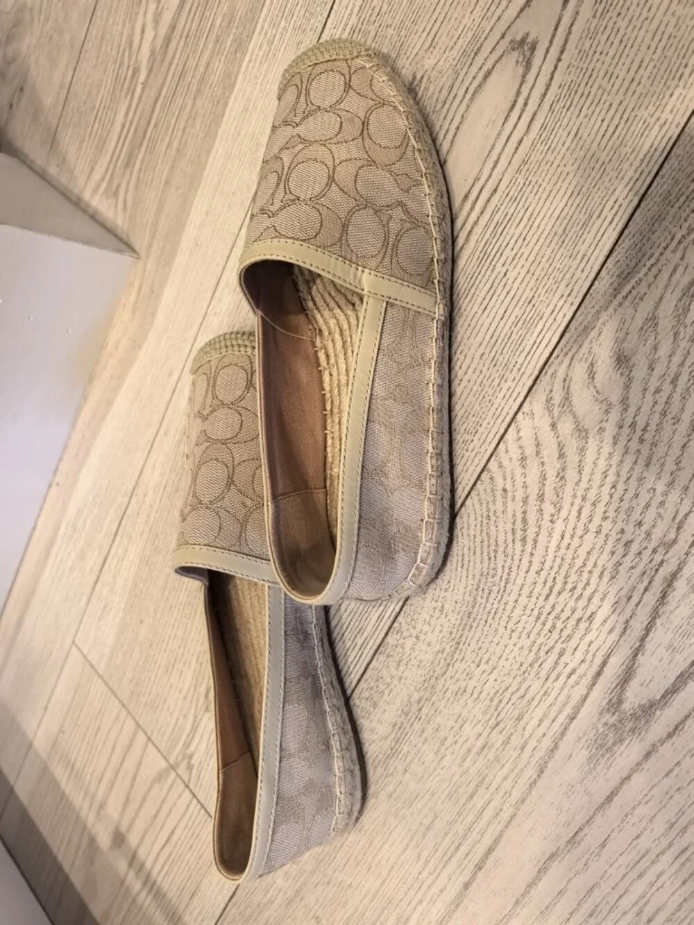 BNWT Coach Collins Signature Canvas Espadrille Slip On Flats Khaki Tan Size 7.5